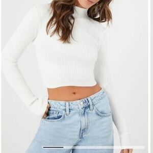 Mock Neck Sweater-Knit Crop Top NWOT